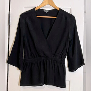 Topshop Black Surplice-Front Peplum Top (6/S)